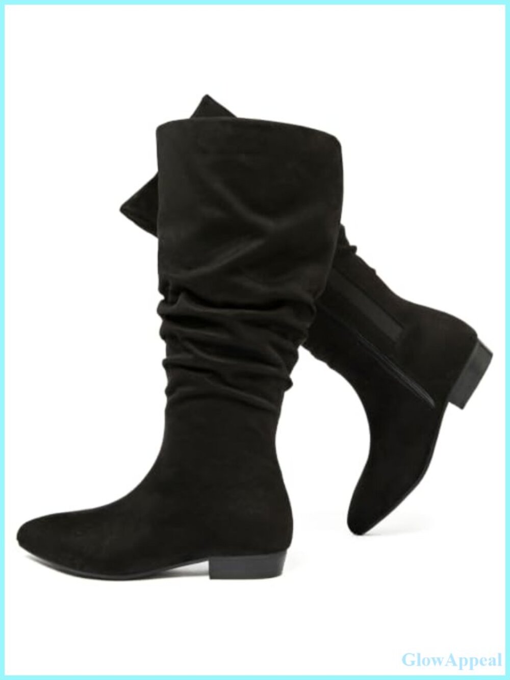 Extra Wide Calf Knee High Boots Faux Leather Round Toe Low Heel